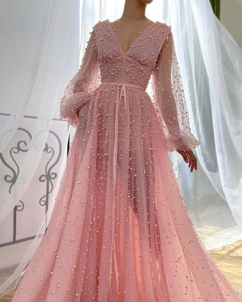 Pink Mimosa Beaded Gown | Teuta Matoshi